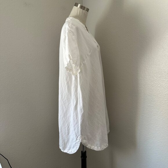 H&M Popover Shift Mini Dress V Neck Short Sleeve Linen Blend Breathable Vacay Mi - Picture 4 of 11